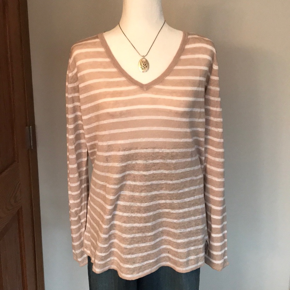 Linen white/tan striped sweater